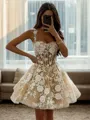 A-line Dazzling Straps Lace Corset Short/Mini Homecoming Dress With Sequin