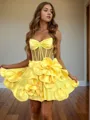 Classic A-line Spaghetti Straps Satin Corset Short/Mini Homecoming Dress With Flower