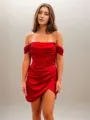 Sensual Sheath/Column Off-the-Shoulder Silk like Satin Corset Short/Mini Homecoming Dress With Slit
