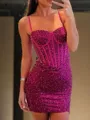 Glam Sheath Spaghetti Straps Sequin Short/Mini Corset Homecoming Dress
