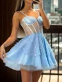 Graceful A-line Spaghetti Straps Sequin Short/Mini Tulle Corset Homecoming Dress