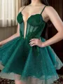 Grand A-line Spaghetti Straps Appliques Lace Short/Mini Tulle Corset Homecoming Dress