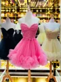 Extravagant A-line Sweetheart Appliques Lace Short/Mini Tulle Corset Homecoming Dress
