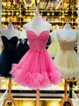 Extravagant A-line Sweetheart Appliques Lace Short/Mini Tulle Corset Homecoming Dress