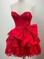 Charming A-line Sweetheart Bow Short/Mini Tulle Corset Homecoming Dress