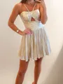 Classy A-line Halter Ruffles Short/Mini Metallic Satin Homecoming Dress