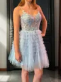 Beautiful A-line Spaghetti Straps Appliques Lace Short/Mini Tulle Corset Homecoming Dress