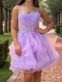 Glistening A-line Straps Appliques Lace Short/Mini Tulle Corset Homecoming Dress
