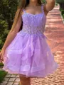Glistening A-line Straps Appliques Lace Short/Mini Tulle Corset Homecoming Dress
