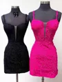 Unique Straps Appliques Sheath Lace Short/Mini Tulle Corset Homecoming Dress