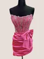 Straight Bow Sheath Stunning Short/Mini Silk Like Satin Corset Homecoming Dress