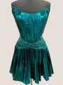 Graceful Straight Pleated A-line Short/Mini Metallic Satin Corset Homecoming Dress