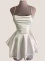 Spaghetti Grand A-line Straps Ruffles Short/Mini Silk like Satin Homecoming Dress