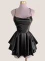 Spaghetti Grand A-line Straps Ruffles Short/Mini Silk like Satin Homecoming Dress