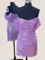 Breathtaking Sheath Off-the-Shoulder Pleated Short/Mini Sequins Homecoming Dress