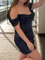 Breathtaking Sheath Off-the-Shoulder Pleated Short/Mini Sequins Homecoming Dress