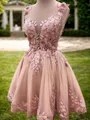 A-line Illusion Aristocratic Appliques Lace Short/Mini Tulle Homecoming Dress