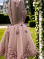 A-line Illusion Aristocratic Appliques Lace Short/Mini Tulle Homecoming Dress