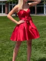 Bow Perfect A-line Sweetheart Short/Mini Satin Homecoming Dress