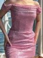 Off-the-Shoulder Sequin Trendy Sheath Short/Mini Homecoming Dress
