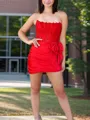 Bow Sheath Glam Straight Short/Mini Silk Like Satin Corset Homecoming Dress