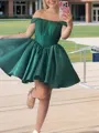 Charming Off-the-Shoulder A-line Ruffles Short/Mini Satin Corset Homecoming Dress
