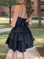 A-line Exquisite Straps Spaghetti Cascading Ruffles Short/Mini Taffeta Corset Homecoming Dress