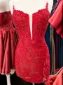 Classy Sheath Appliques V-Neck Lace Short/Mini Sequins Corset Homecoming Dress