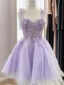 A-line Sweetheart Stylish Appliques Lace Short/Mini Tulle Corset Homecoming Dress
