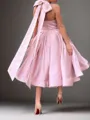 Refined Bow Halter A-line Tea-Length Satin Homecoming Dress