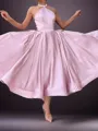 Refined Bow Halter A-line Tea-Length Satin Homecoming Dress