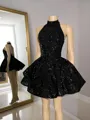 A-line Halter Extravagant Sequin Short/Mini Lace Homecoming Dress