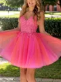 Hermosos V-Neck A-line Appliques Lace Short/Mini Tulle Homecoming Dress