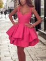 V-Neck Layers Stunning A-line Short/Mini Satin Homecoming Dress