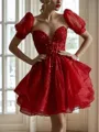 Short Glam A-line Sweetheart Sleeves Sequin Short/Mini Homecoming Dress