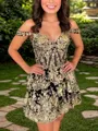 Off-the-Shoulder A-line Appliques Unique Lace Short/Mini Tulle Corset Homecoming Dress