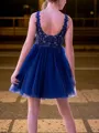 A-line V-Neck Pretty Appliques Lace Short/Mini Tulle Homecoming Dress
