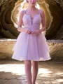 Charming Spaghetti Straps A-line Appliques Lace Short/Mini Tulle Homecoming Dress