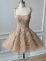 Perfect A-line Straps Appliques Lace Short/Mini Tulle Homecoming Dress
