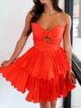 Splendid A-line Sweetheart Cascading Ruffles Short/Mini Satin Chiffon Homecoming Dress