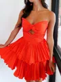 Splendid A-line Sweetheart Cascading Ruffles Short/Mini Satin Chiffon Homecoming Dress