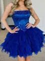 Graceful A-line Spaghetti Straps Beading Short/Mini Tulle Homecoming Dress