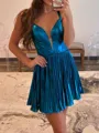 Enchanting A-line Straps Ruffles Short/Mini Metallic Satin Corset Homecoming Dress