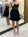 Captivating A-line Spaghetti Straps Cascading Ruffles Short/Mini Tulle Corset Homecoming Dress