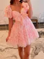 Magnificent A-line Sweetheart Short Sleeves Bow Short/Mini Lace Homecoming Dress