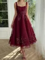 Extravagant A-line Square Ruffles Tea-Length Tulle Homecoming Dress