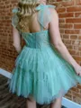 Unforgettable A-line Sweetheart Cascading Ruffles Short/Mini Tulle Corset Homecoming Dress
