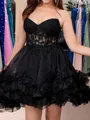 Fashion-forward A-line Sweetheart Cascading Ruffles Short/Mini Organza Corset Homecoming Dress