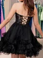 Fashion-forward A-line Sweetheart Cascading Ruffles Short/Mini Organza Corset Homecoming Dress