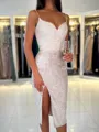 Pretty Sheath Spaghetti Straps Sequin Tea-Length Homecoming Dress